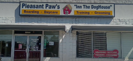 The Pleasant Paws Snellville storefront and sign on Main Street East in Snellville, Georgia